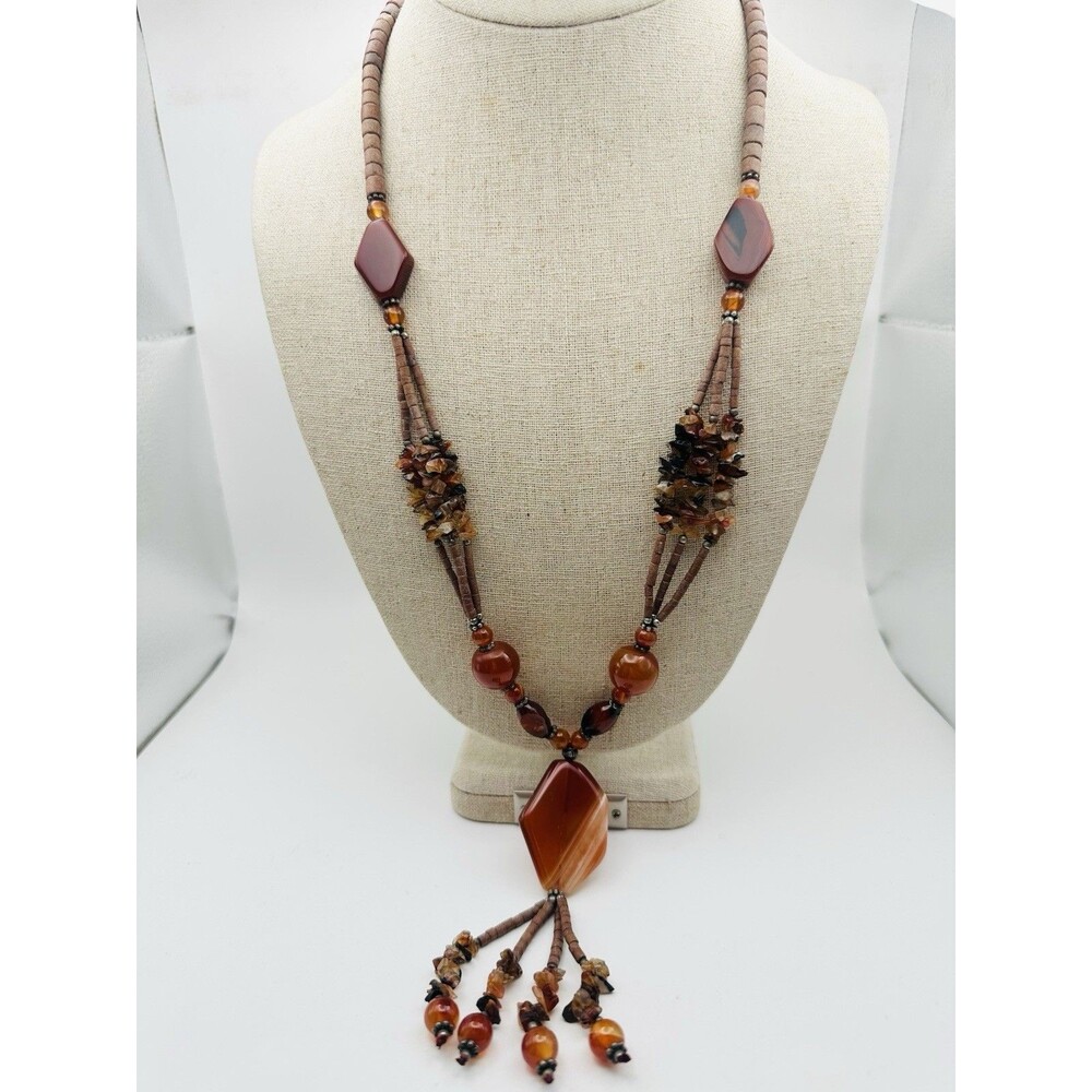 Handmade Carnelian Agate Bead Necklace 24”